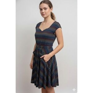 Effie's Heart Rainbow Stripe Belted Skater Dress Size Large